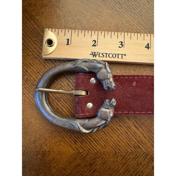 Vintage Double Horse Head Metal One Size Belt Buckle 3" / 33" long belt - Picture 8 of 11